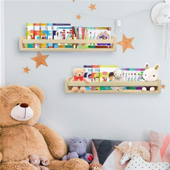 Floating Book Shelves White 24 inches Set of 2 (Natural-24), 24 x 3.94 x 3.54" - Picture 3 of 6